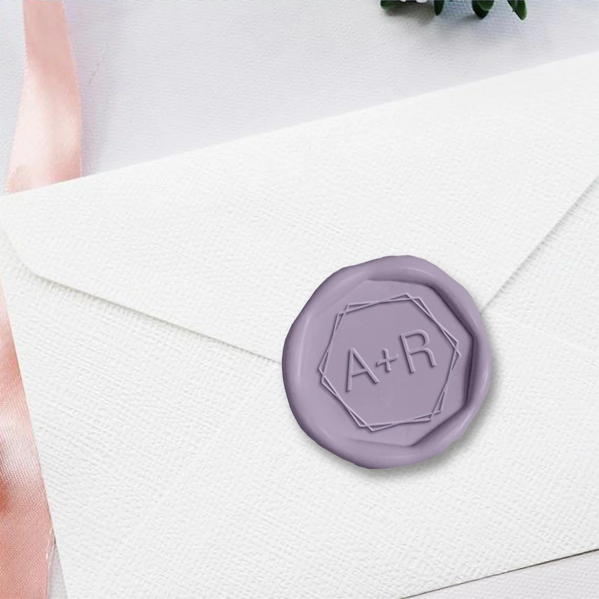 Wedding Monogram Adhesive Wax Seals #2531 Octagon shape with 2 initials Bundle with Stamp