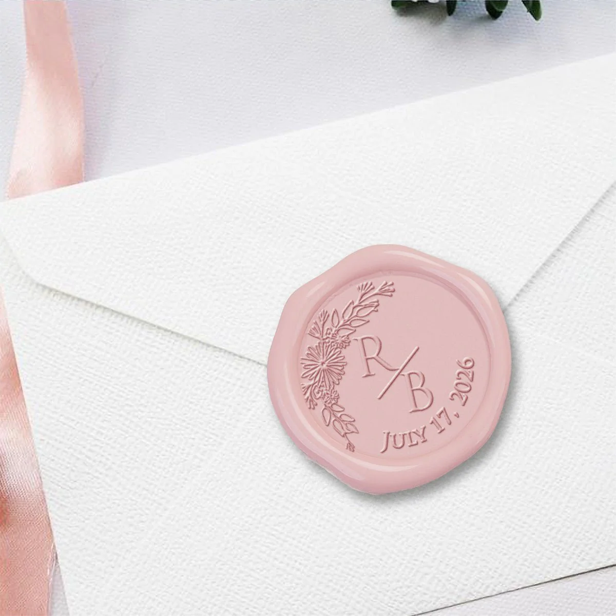 Botanical Wedding Monogram & Date Custom Wax Seal Stamp #2596 - Image 3