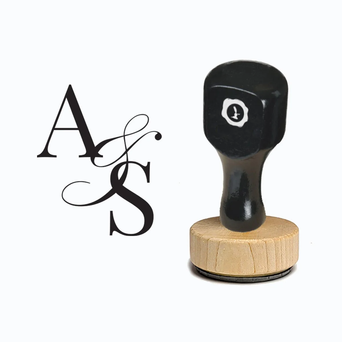 2 Letters Vintage-style Rubber Stamp with Handle #20691 - Round 1 7/8"