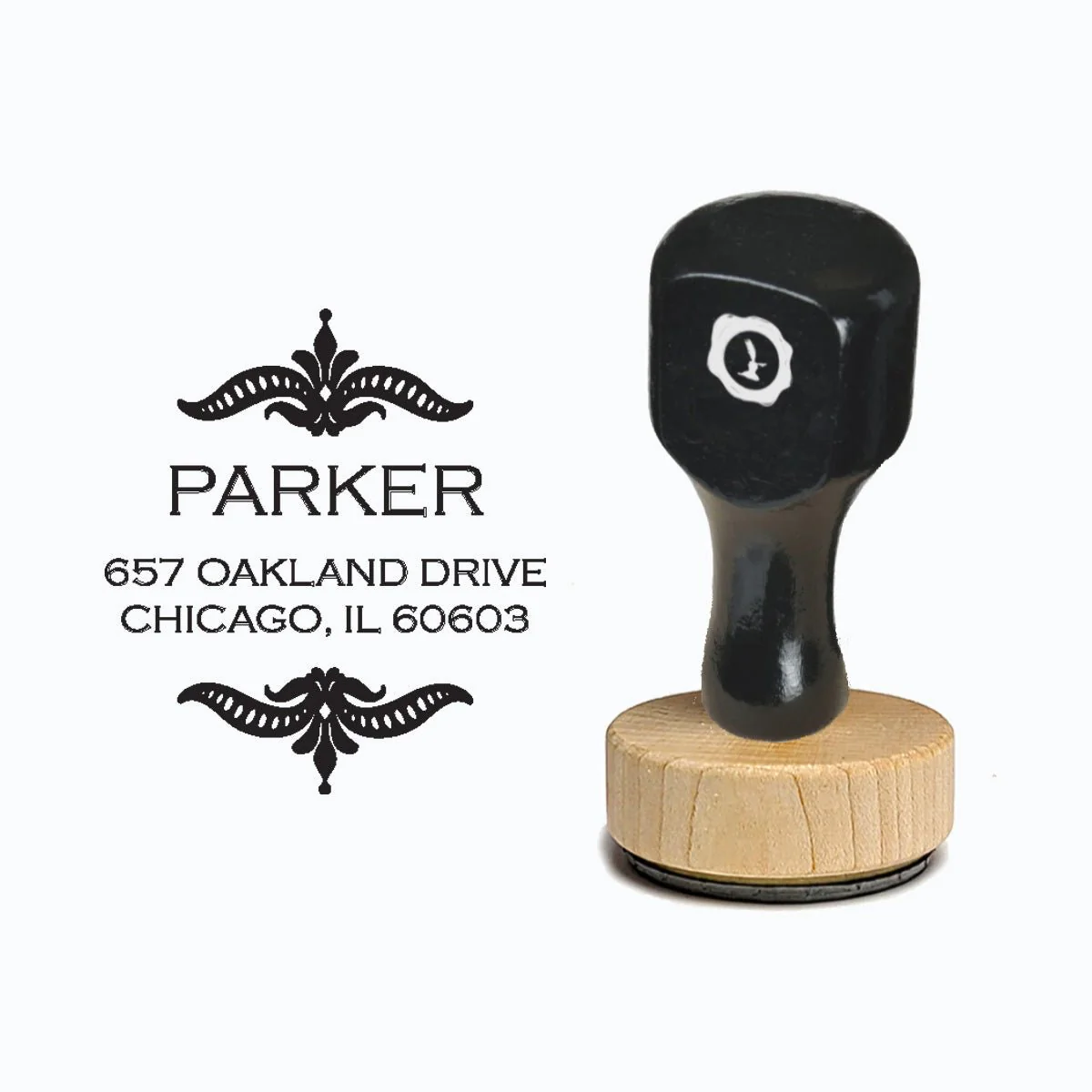 Address Vintage-style Rubber Stamp with Handle #214 - Round 1 7/8"