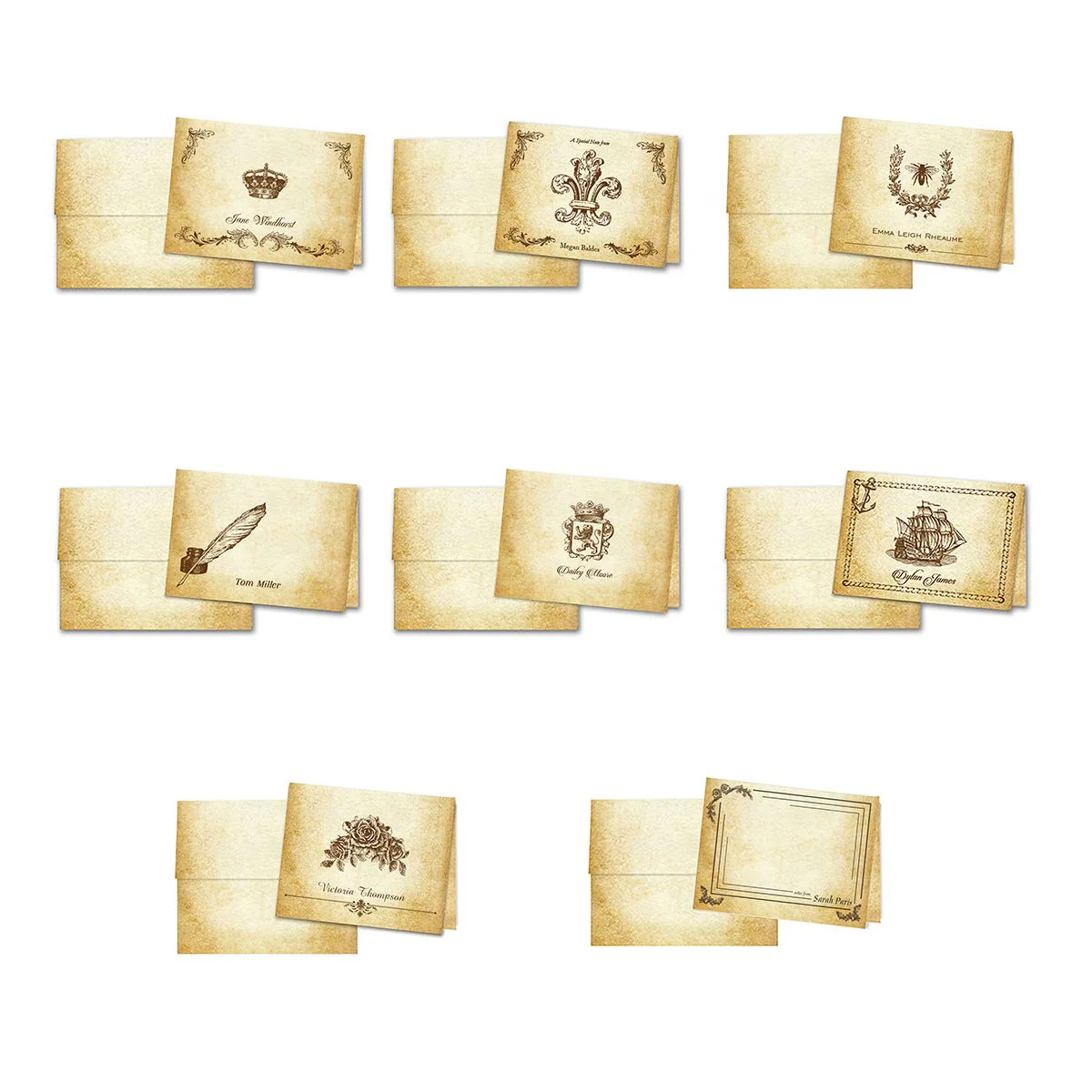 Aged Parchment Printed Note Card Set with Envelopes 8/8 - 8 Designs with Personalization Option - Image 3