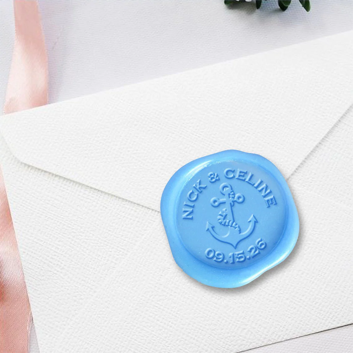Anchor  Wedding Monogram Custom Wax Seal Stamp with Names and Date #408 - Image 3