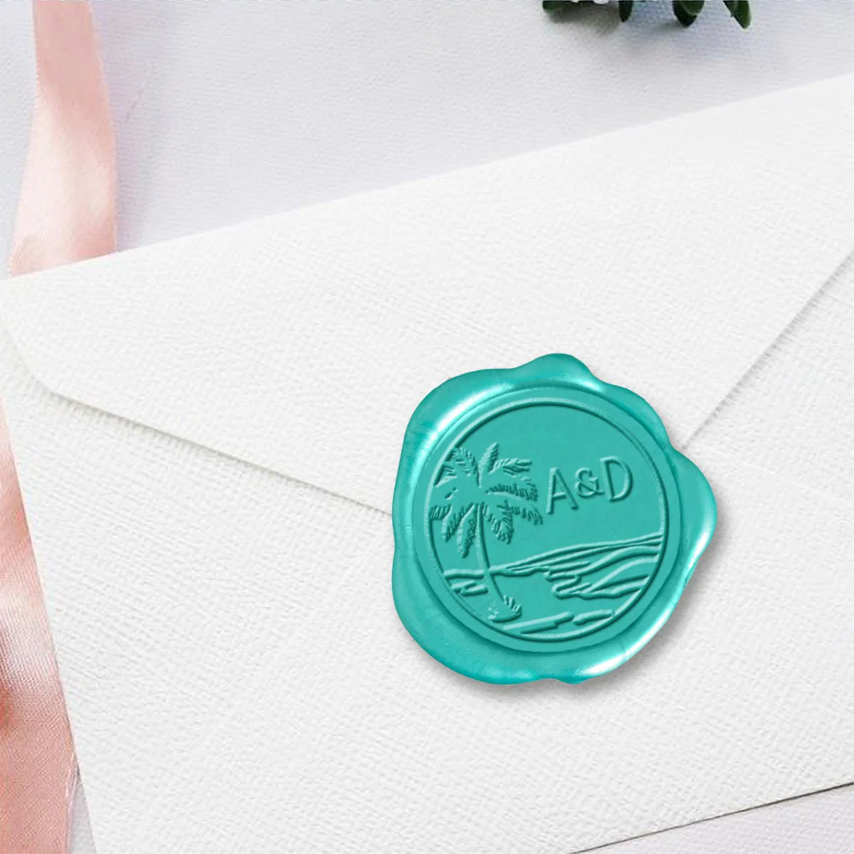 Beach Scene Wedding Custom Wax Seal Stamp 2 letters #2516 - Image 3