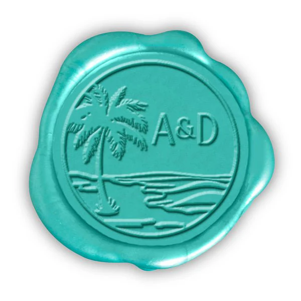 Beach Scene Wedding Monogram Adhesive Wax Seals #2516 Bundle with Stamp - Image 2