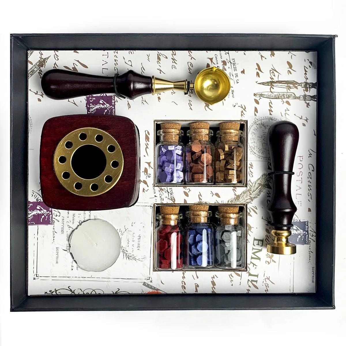 Bead Sealing Wax Kit with 6 colors Sealing Wax Beads, Melting Pot, Candle and Spoon