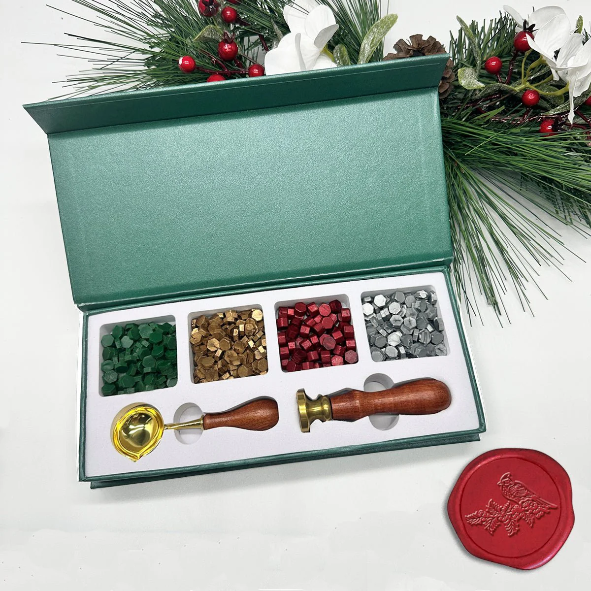 Holiday Wax Seal Kit with 4 Bead Waxes, Spoon and Christmas Wax Seal Stamp - Image 4