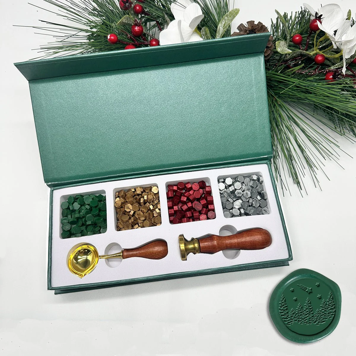 Holiday Wax Seal Kit with 4 Bead Waxes, Spoon and Christmas Wax Seal Stamp - Image 7