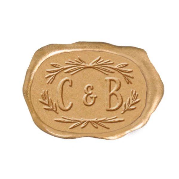 Chiara Wedding Monogram Adhesive Wax Seals Rounded Oval #2590 Bundle with Stamp - Image 2