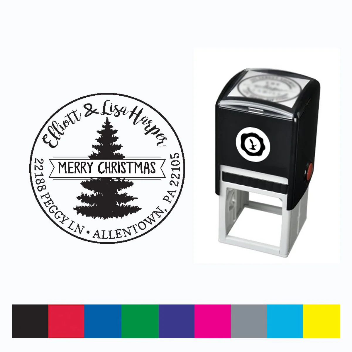 Christmas Address Self Inking Stamper with Black Ink cartridge Round 1 5/8" #884