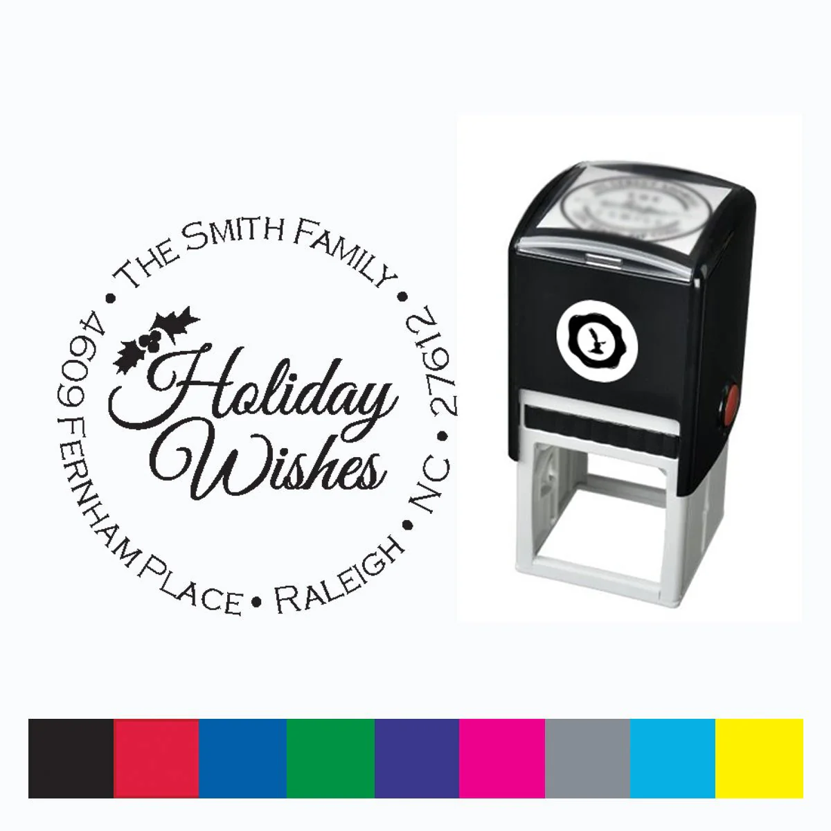 Christmas Address Self Inking Stamper with Black Ink cartridge Round 1 5/8" #423