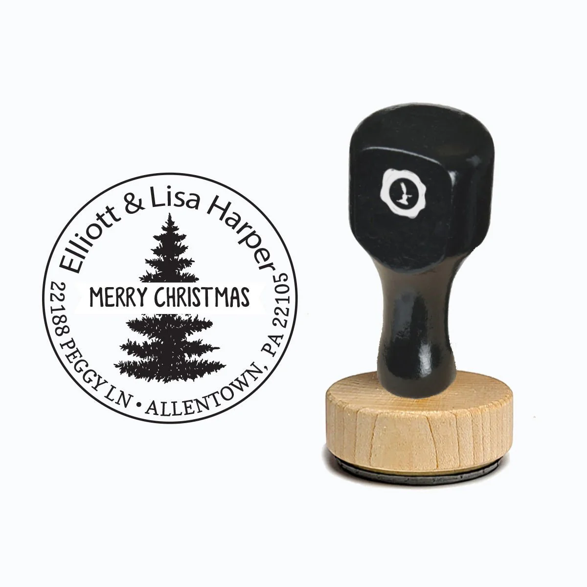 Christmas Vintage-style Rubber Stamp with Handle #884 - Round 1 7/8"