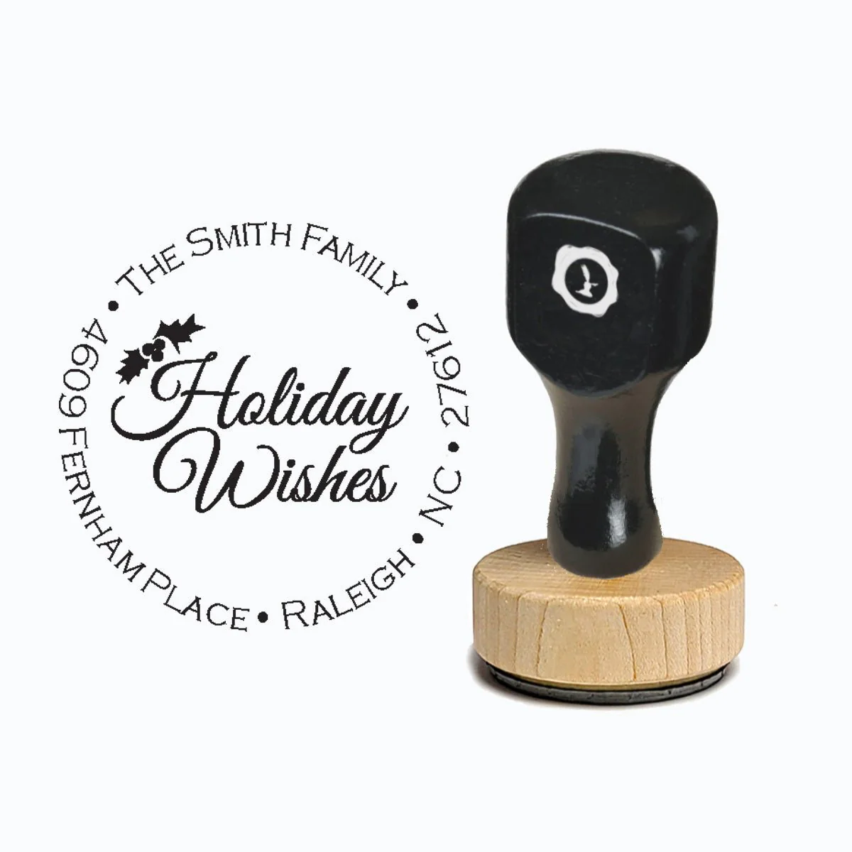 Christmas Vintage-style Rubber Stamp with Handle #423 - Round 1 7/8"