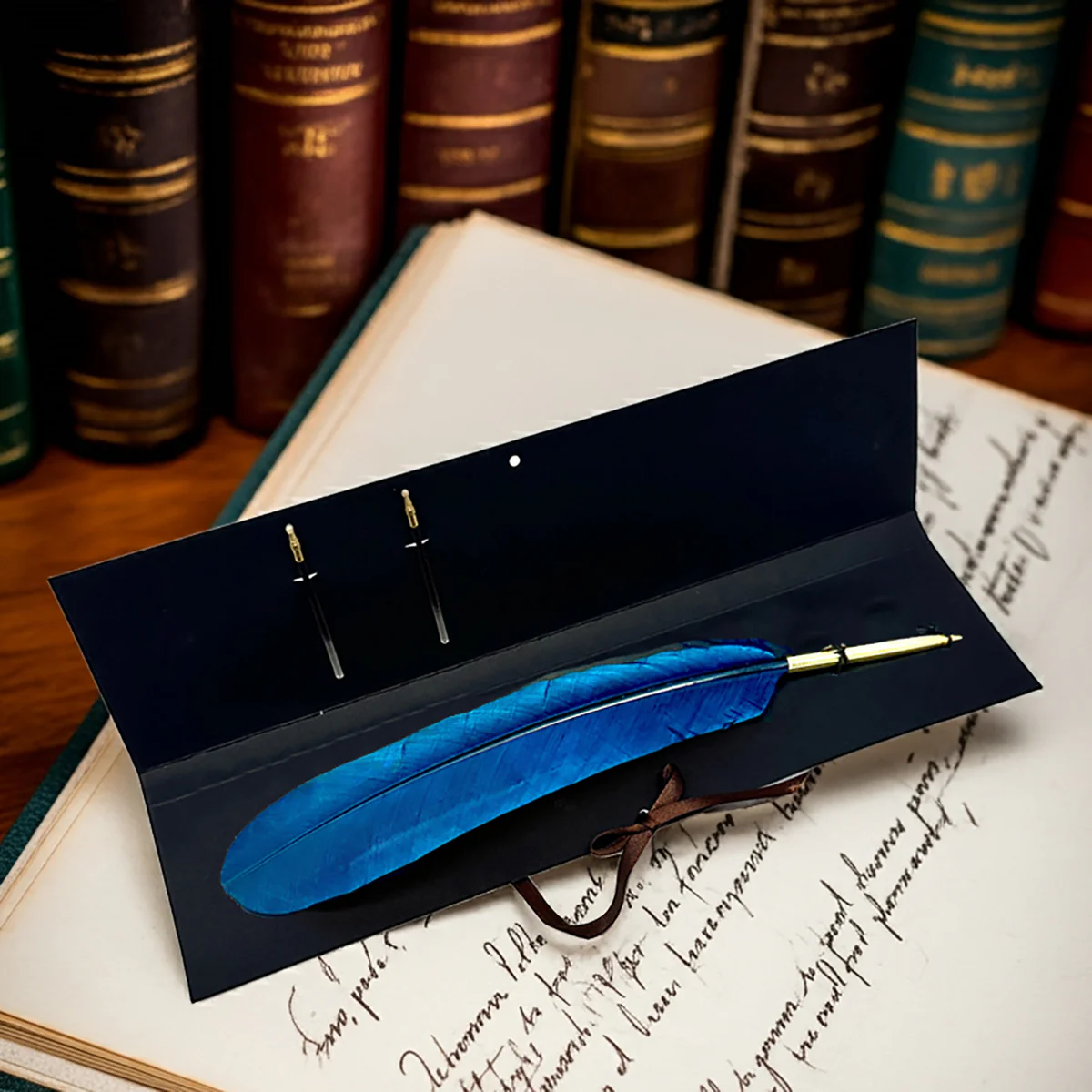 Colorful Feather Ballpoint Pen with 2 refills in folder