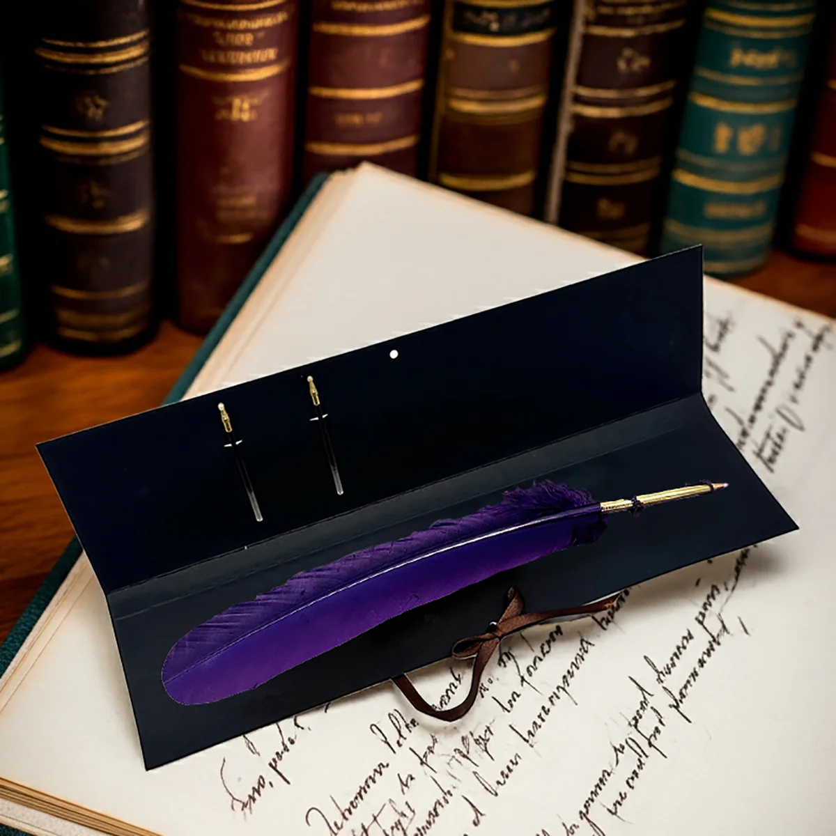 Colorful Feather Ballpoint Pen with 2 refills in folder - Image 7