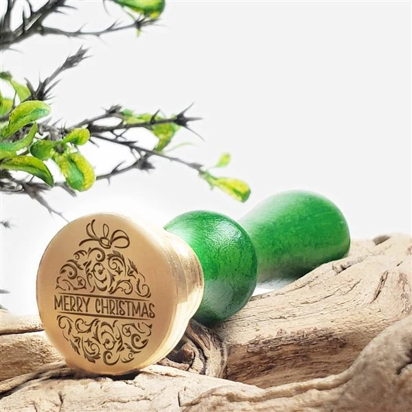 Customizable Greeting Christmas Ornament Wax Seal Stamp with Green Wood Handle # 6511CD