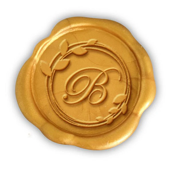 Double Leaf Border Single Initial Adhesive Wax Seals #8824 Bundle with Stamp - Image 2