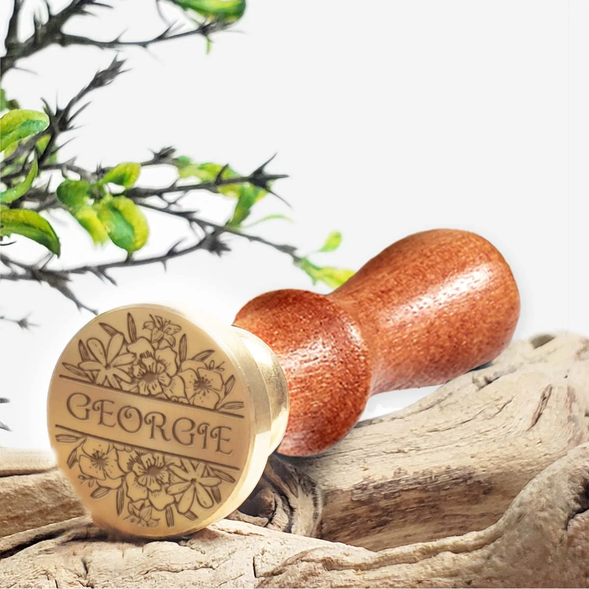 Floral Bloom Custom Wax Seal Stamp with Name #8732- with Multiple Font Choices & Preview