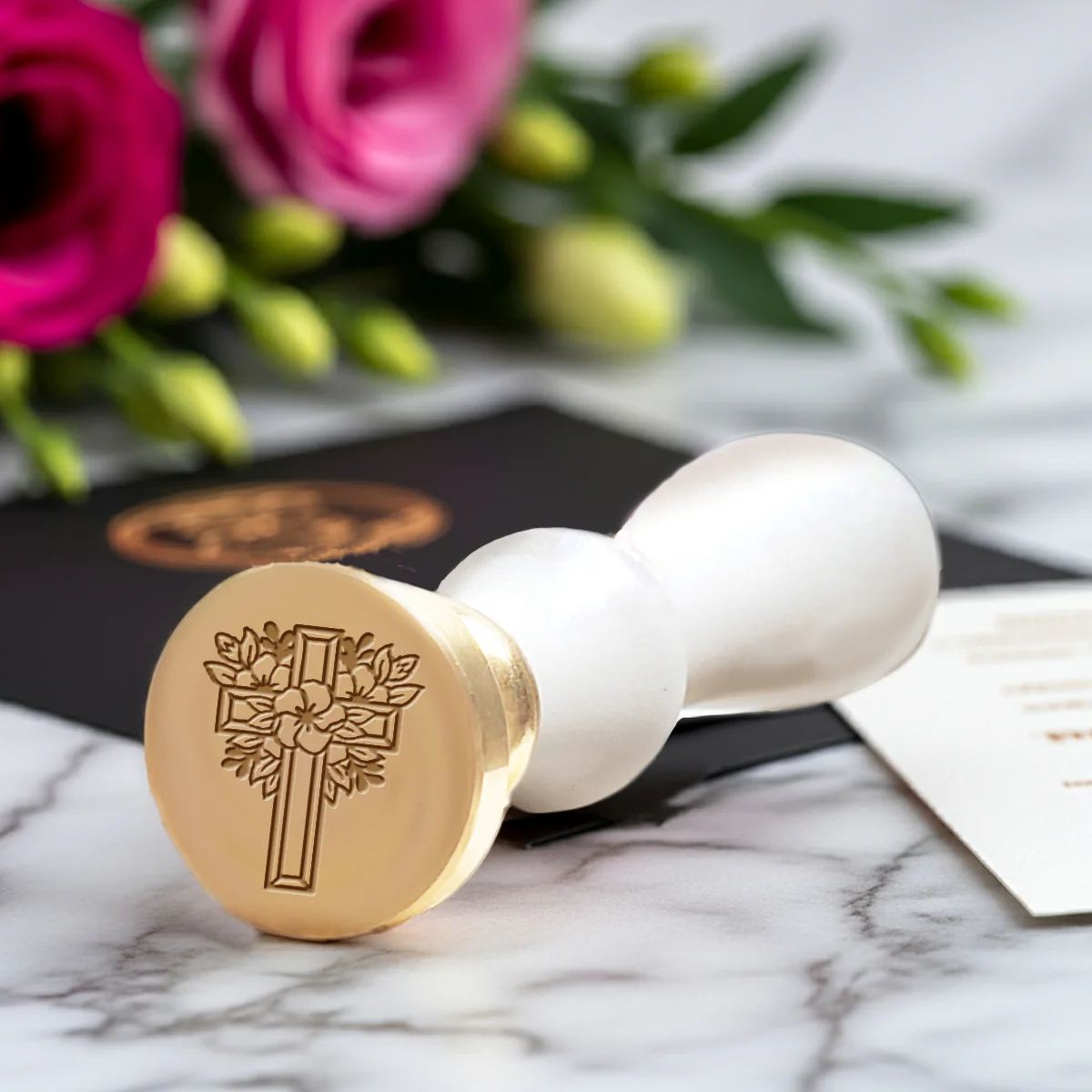 Floral Cross Wax Seal Stamp #4609 - USA Handcrafted