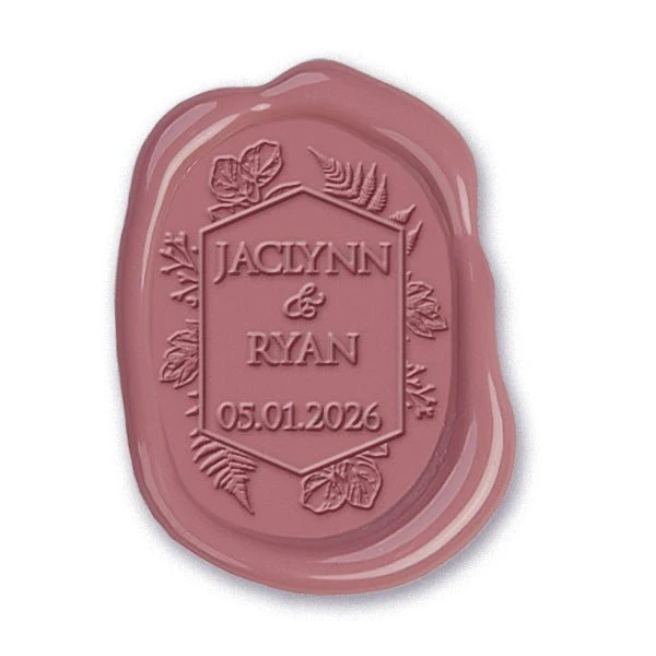 Floral Shield Wedding Monogram Adhesive Wax Seals Rounded Oval with Names #2595 bundle with stamp - Image 2