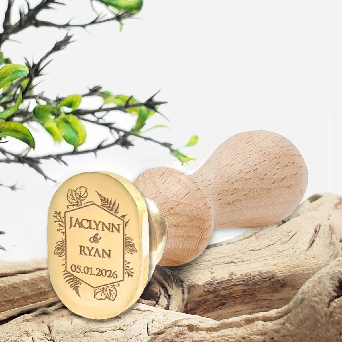 Floral Shield Wedding Monogram Wax Seal Stamp with Names and Date #2595