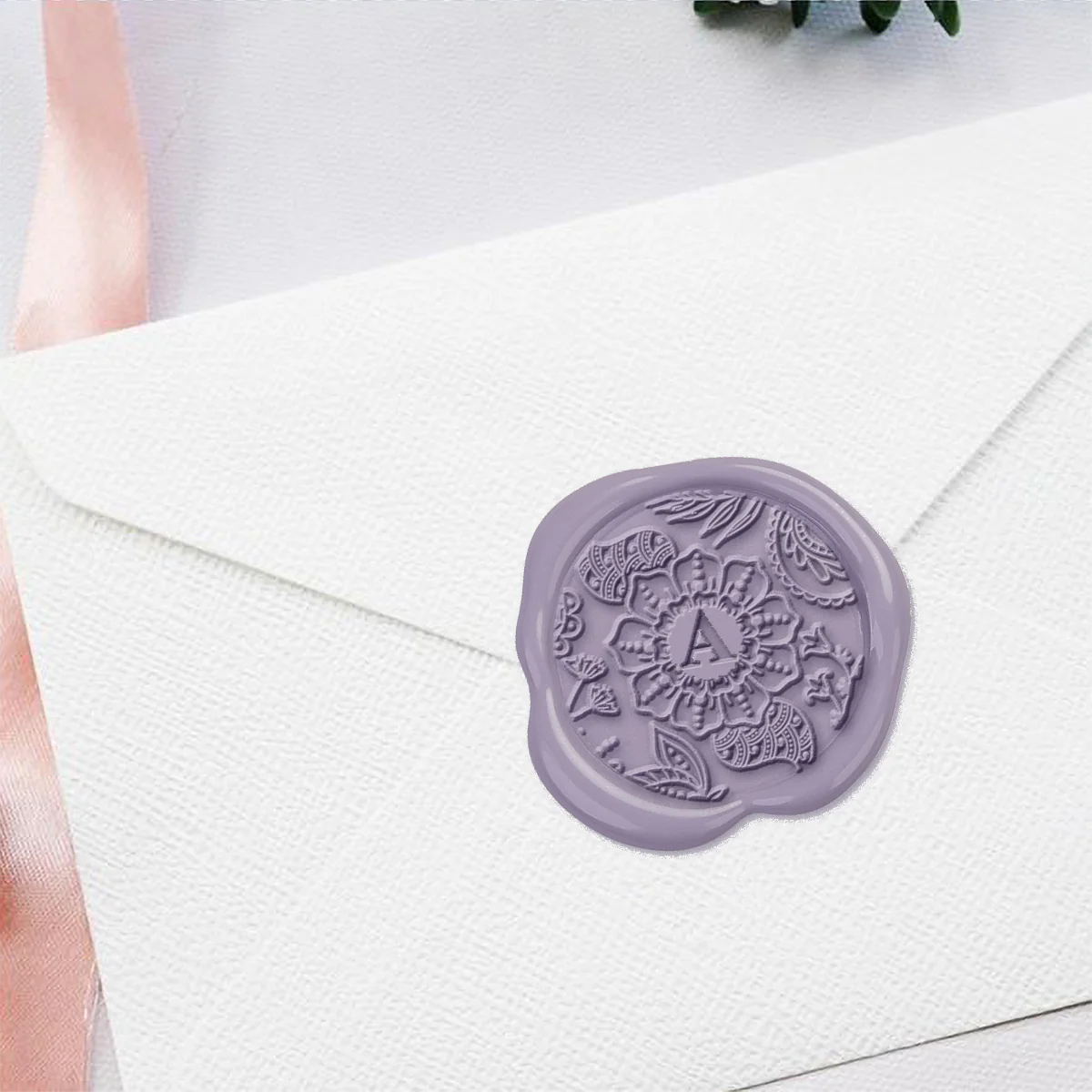 Floralicious Single Initial Adhesive Wax Seals #8017A Bundle with Stamp