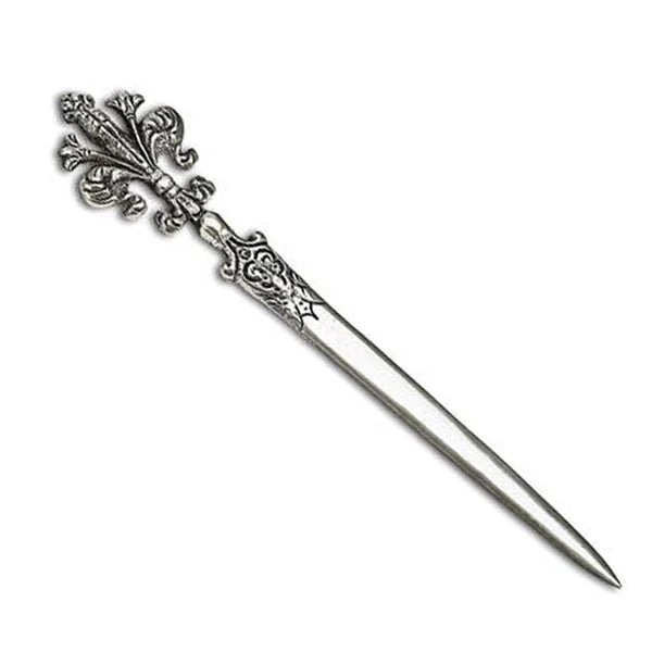 Florentine Note Card Gift Set with Fleur de Lis Antiqued Letter Opener- Blue Classica - Image 3