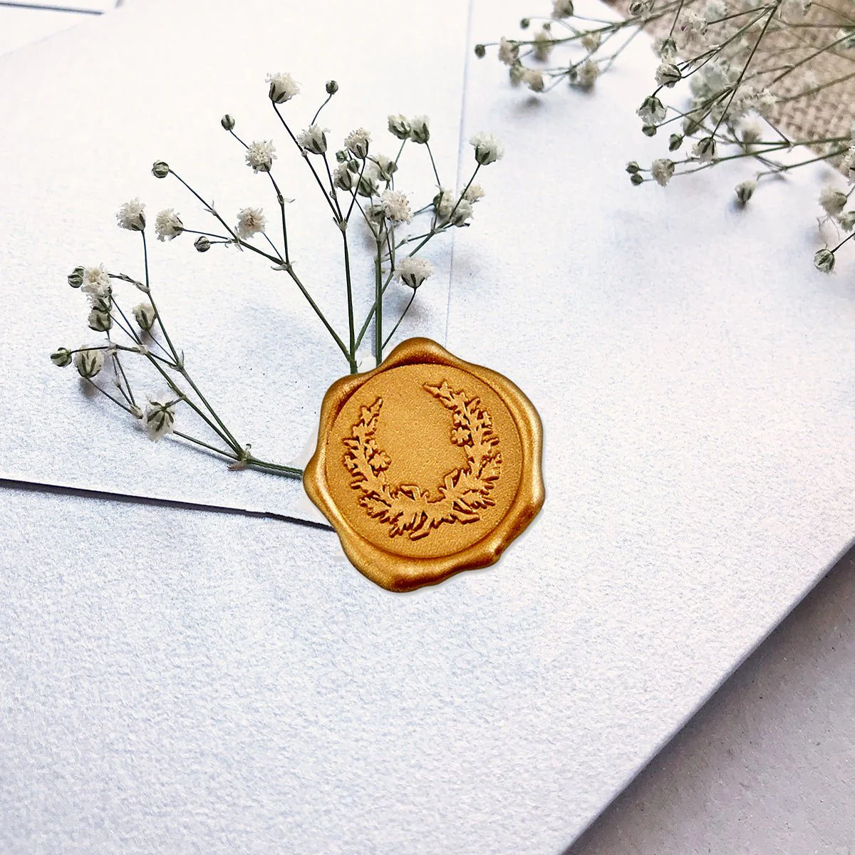 Gold Wreath Wedding Botanical Adhesive Wax Seal Quick-Ship Stickers 25PK