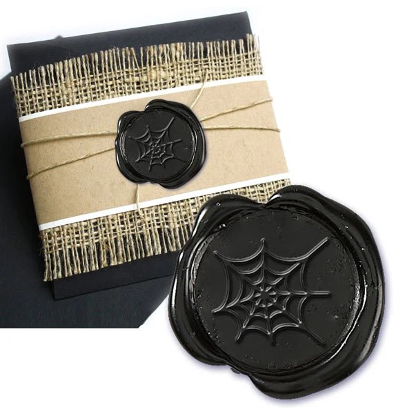 Halloween Spider Web Black Adhesive Symbol Wax Seal Stickers 10PK - Hand Pressed 1 1/4"