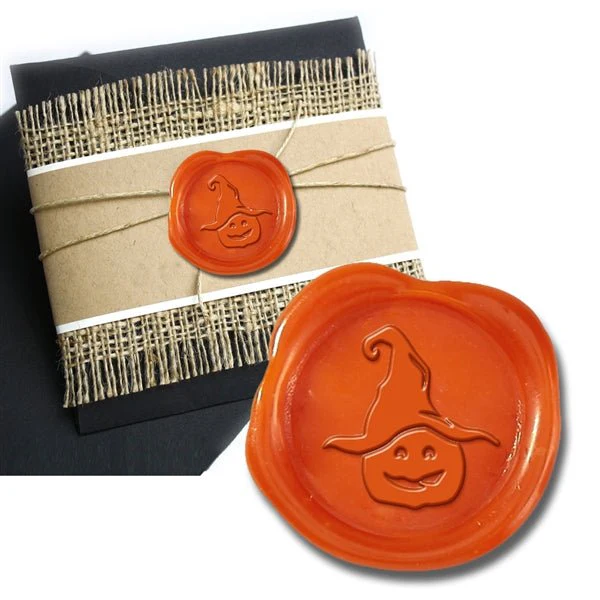 Halloween Witch Hat Orange Adhesive Symbol Wax Seal Stickers 10PK - Hand Pressed 1 1/4"