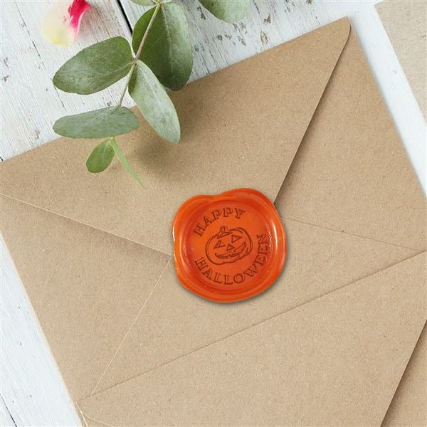 Happy Halloween Orange Adhesive Symbol Wax Seal Stickers 10PK - Hand Pressed 1 1/4"