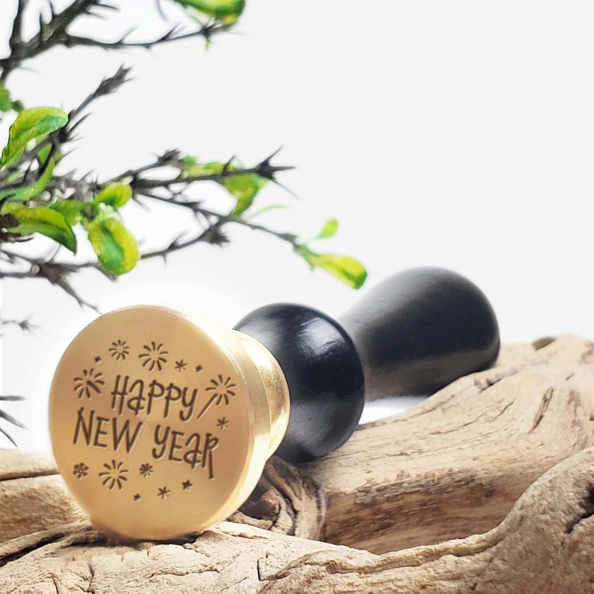 Happy New Year Fireworks Wax Seal Stamp with Black Wood Handle #907