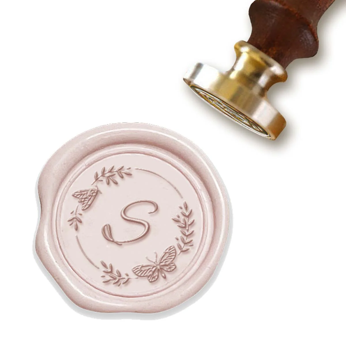 Initial Custom Wax Seal Stamp- Butterfly Border-#1720 - Image 2