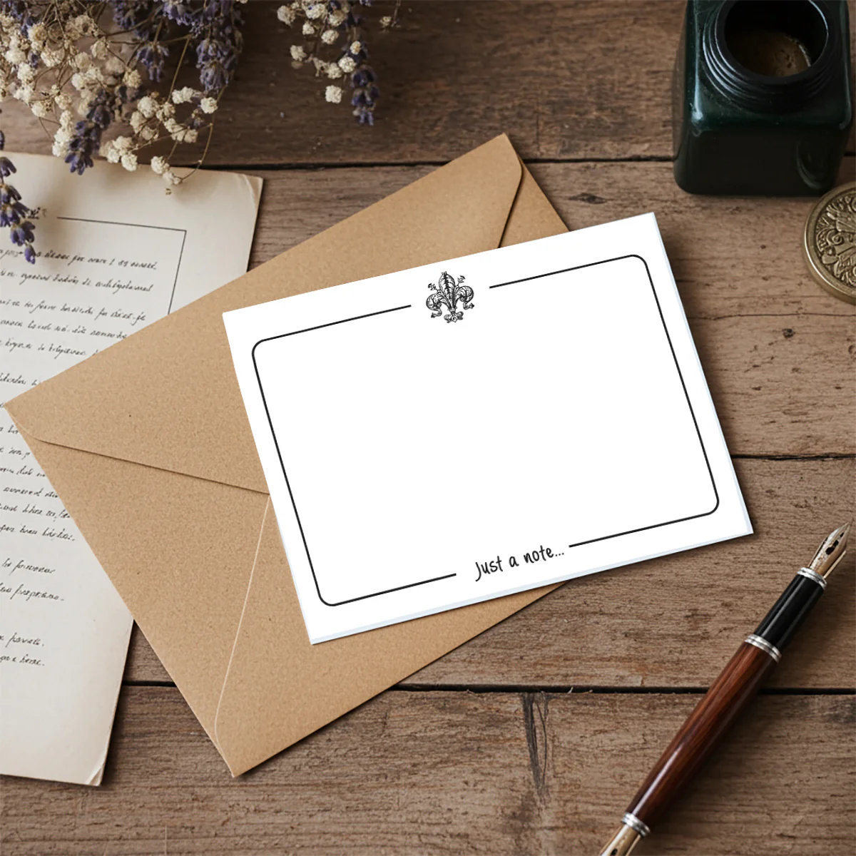 Just a Note Flat Notecard Set with Vintage Symbols 8/8 -5.5 x 4.25 - Image 9