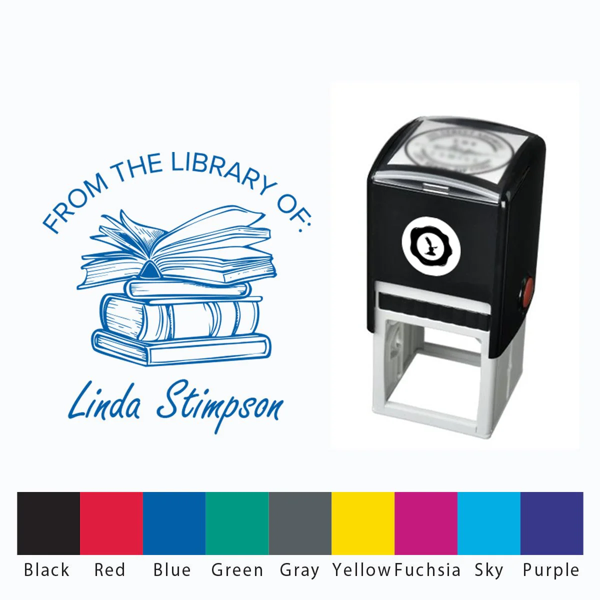 Library Self Inking Stamper with Black Ink cartridge Square 1 5/8" #2061