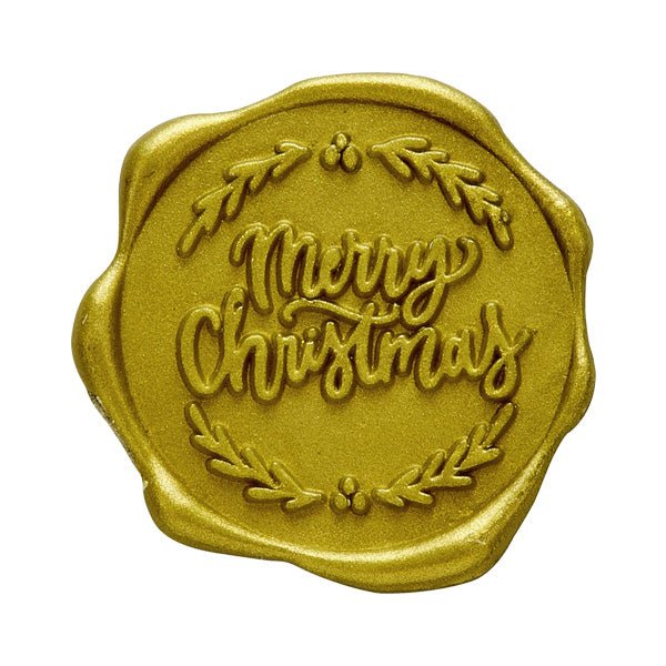 Merry Christmas in Antique Gold Adhesive Wax Seal 25pk Quick-Ship Stickers - Image 3
