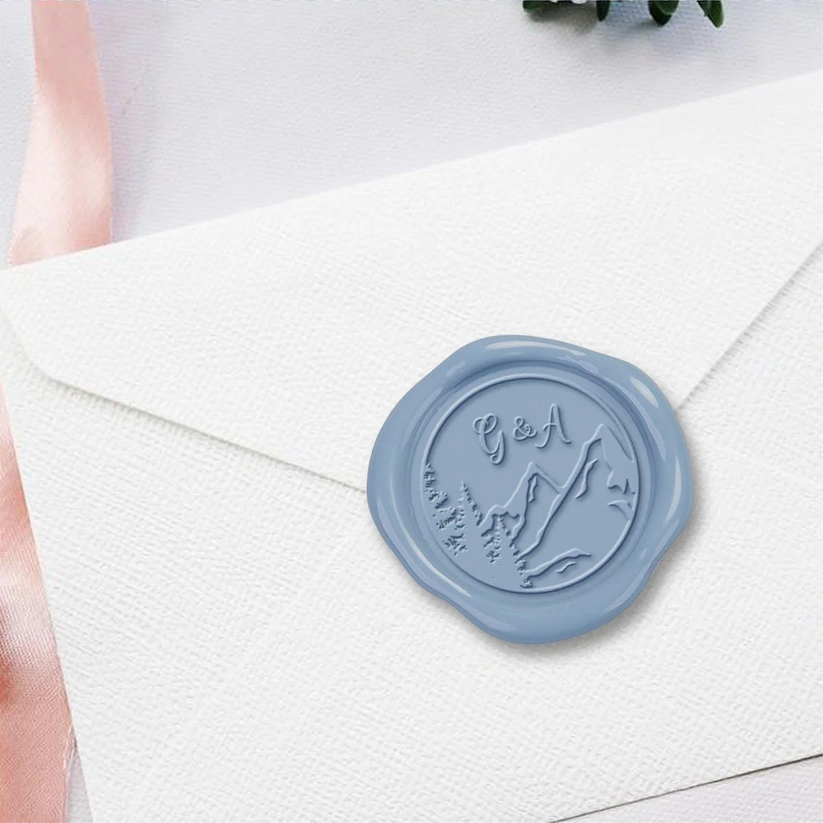 Mountain Scene Wedding Custom Wax Seal Stamp  2 letters  #2517 - Image 3