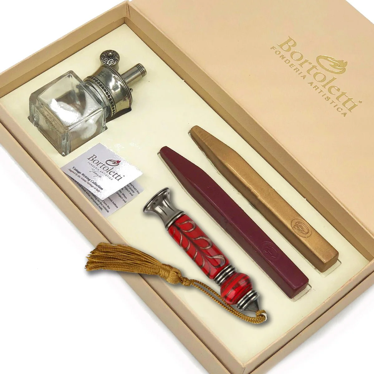 Murano Glass Gold Leaf Handle Wax Seal Stamp with Tassel and Apex Initial - Image 4