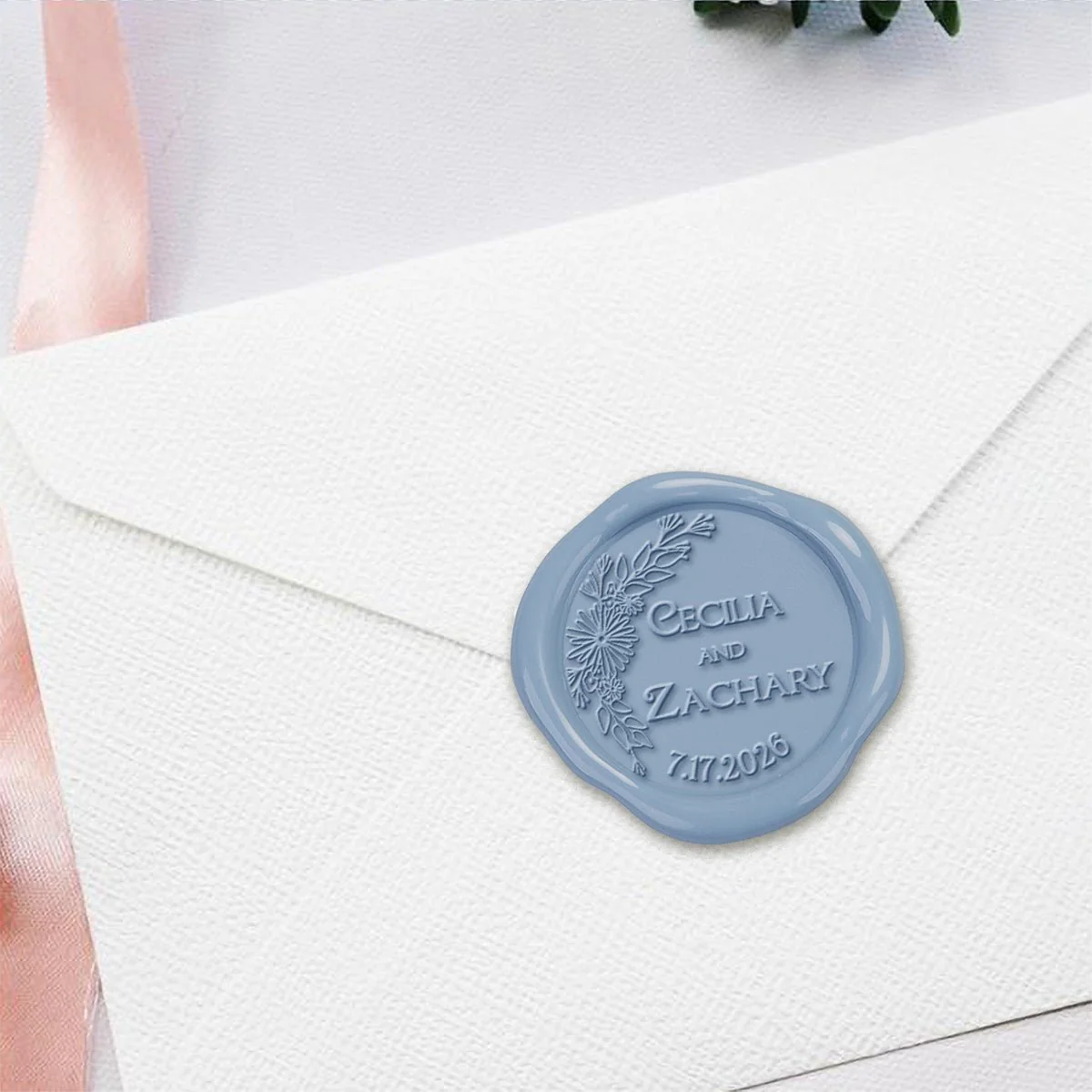 Cecilia Wedding Couple's Names Date Custom Wax Seal Stamp #2513 - Image 3