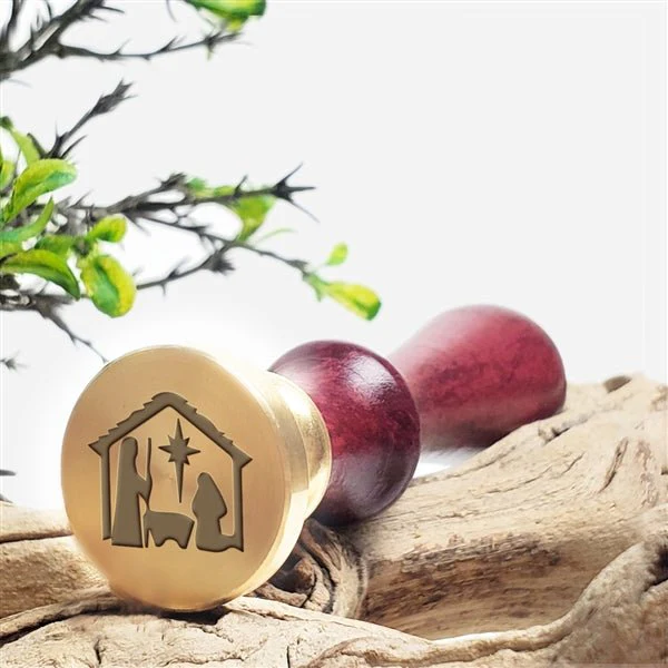 Nativity Wax Seal Stamp with Burgundy Wood Handle #5500CD