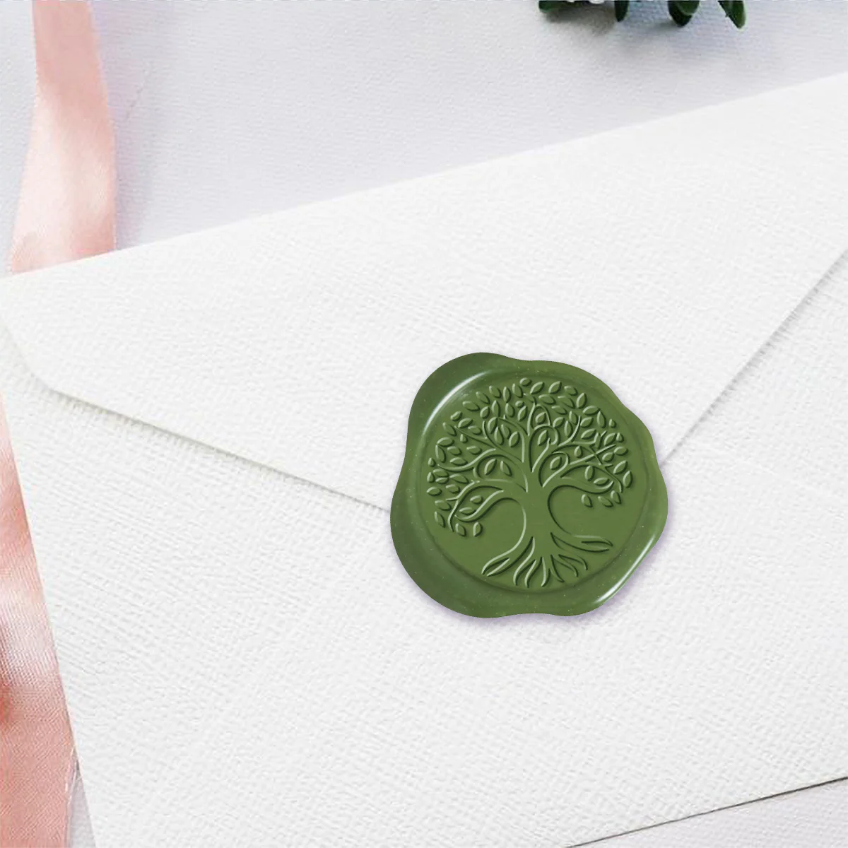Tree of Life Adhesive Wax Seal Quick-Ship Stickers 25PK-Olive - Image 2