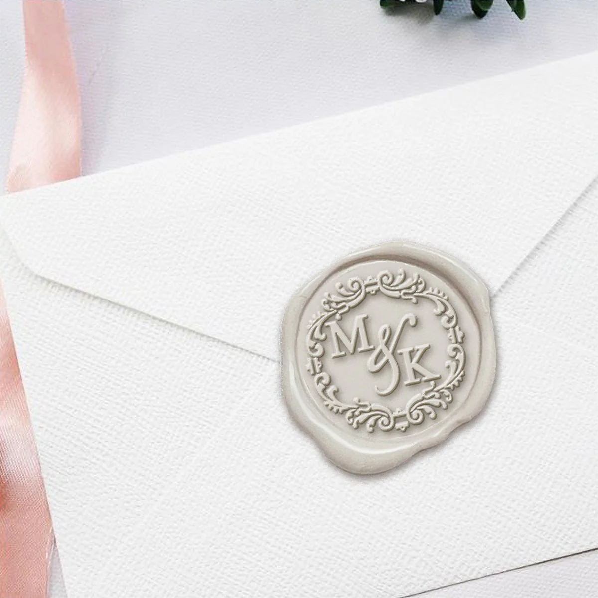 Ophelia Wedding Monogram Adhesive Wax Seals #3381 Bundle with Stamp