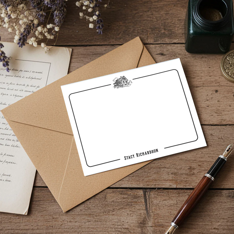 Personalized Flat Notecard Set with Vintage Symbols 8/8 -5.5 x 4.25 - Image 5
