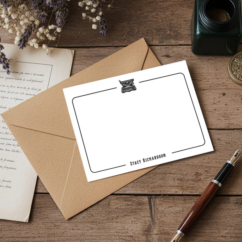 Personalized Flat Notecard Set with Vintage Symbols 8/8 -5.5 x 4.25 - Image 7