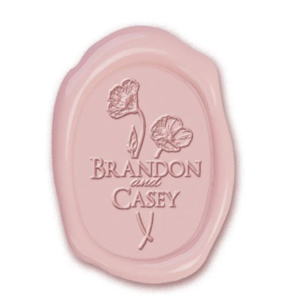 Poppy Wedding Custom Wax Seal Stamp on Rounded Oval with Names #2593 - Image 2