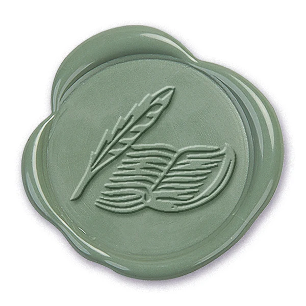 Quill Pen & Book Wax Seal Stamp #D726- USA Handcrafted - Image 2
