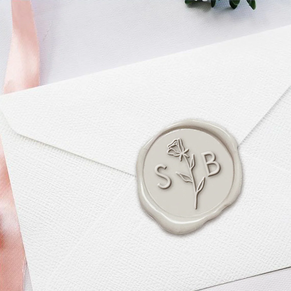 Rose Stem Wedding Monogram Adhesive Wax Seals #3388B Bundle with Stamp