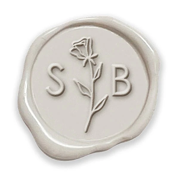 Rose Stem Wedding Monogram Adhesive Wax Seals #3388B Bundle with Stamp - Image 2