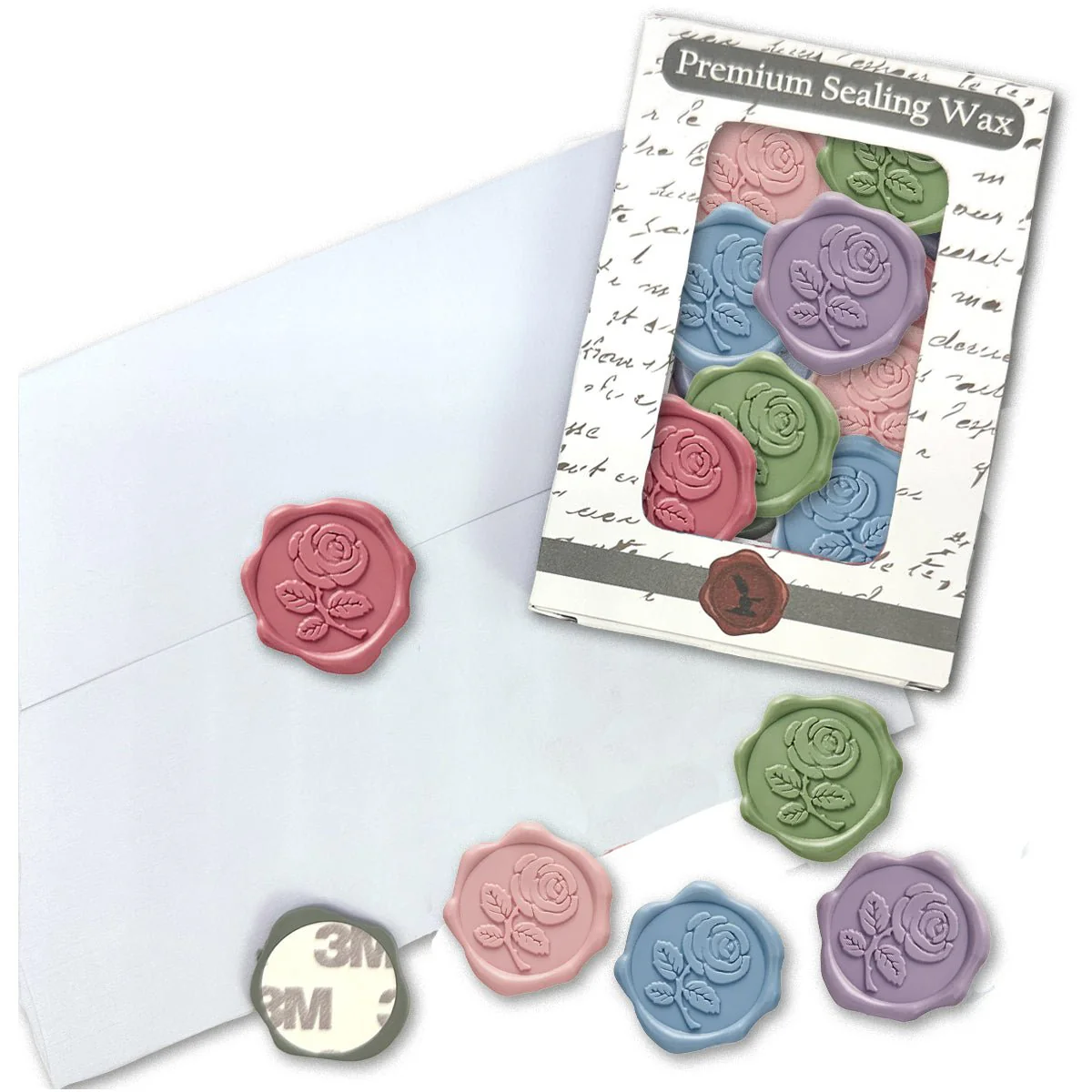 Rose with Stem Adhesive Wax Seal Quick-Ship Stickers 25PK-7 Colors - Image 17