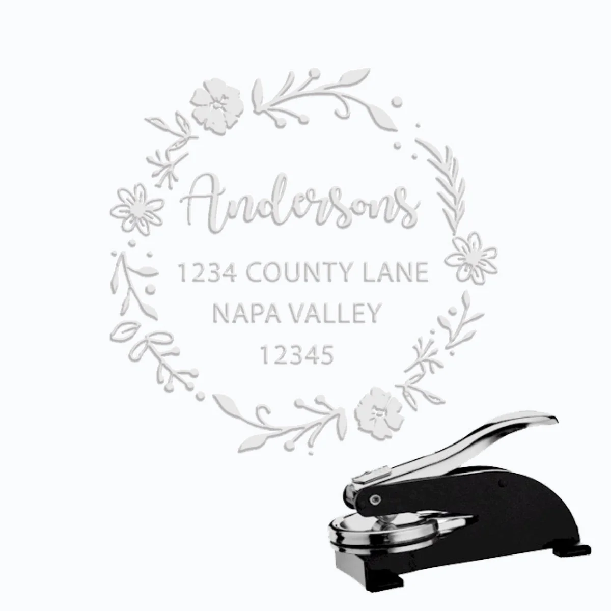 Round Address Paper Embosser with Name & Address #104-1.625" imprint