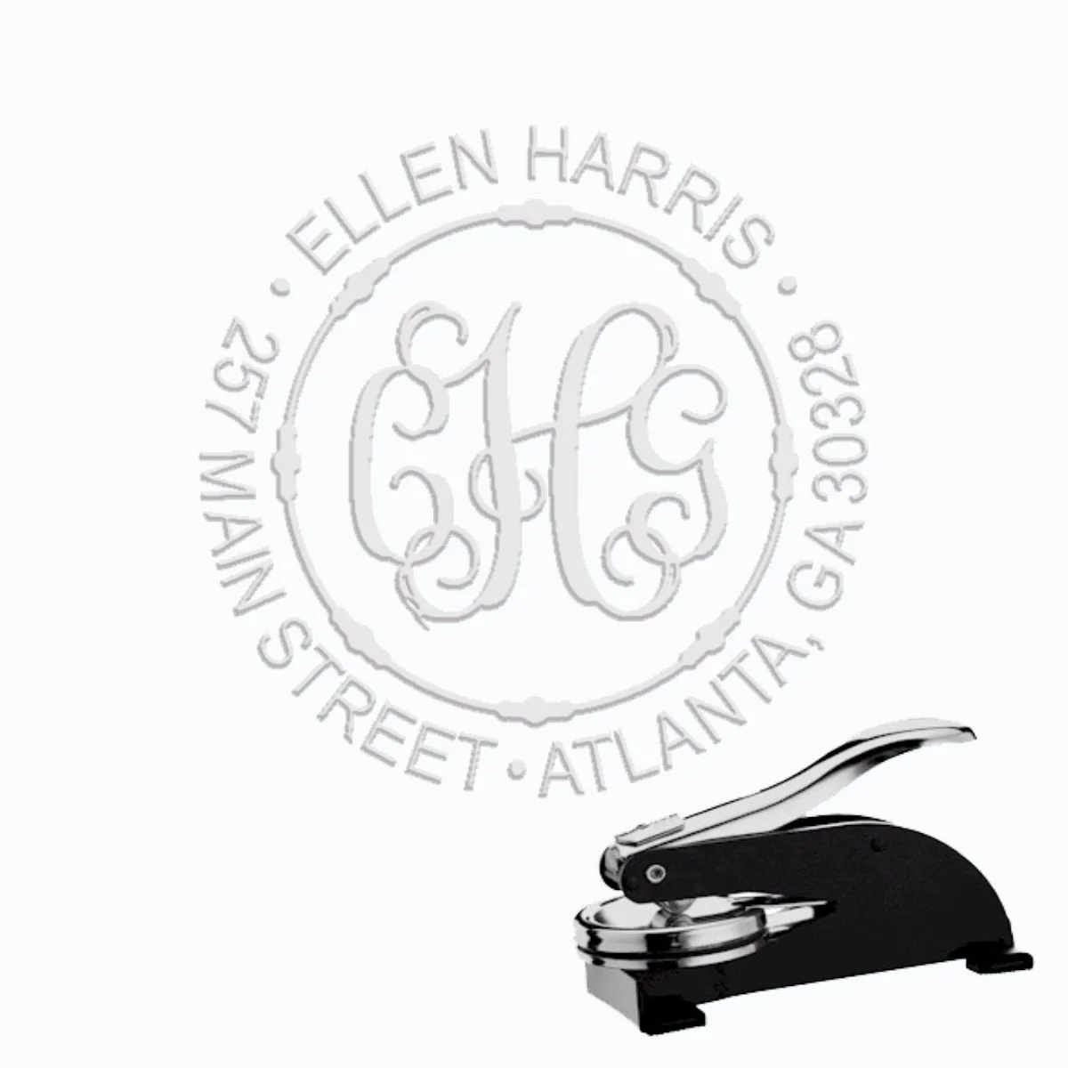 Round Address Paper Embosser with Name & Address #218-1.625" imprint